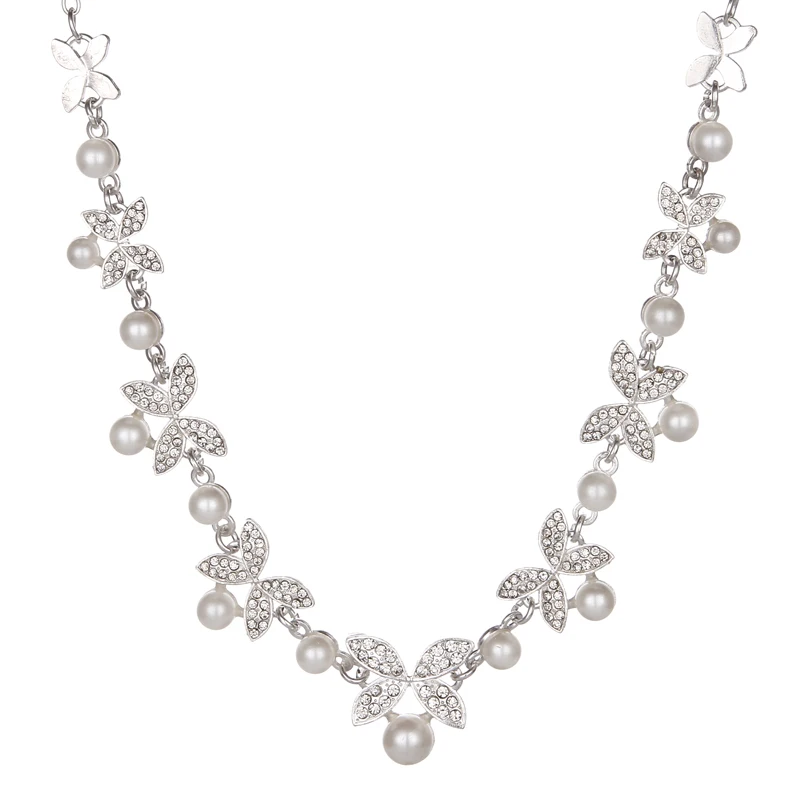 Simulated Pearl Bridal Wedding Jewelry Sets Silver Color Butterfly Flower Necklace Earrings Engagement | Украшения и аксессуары