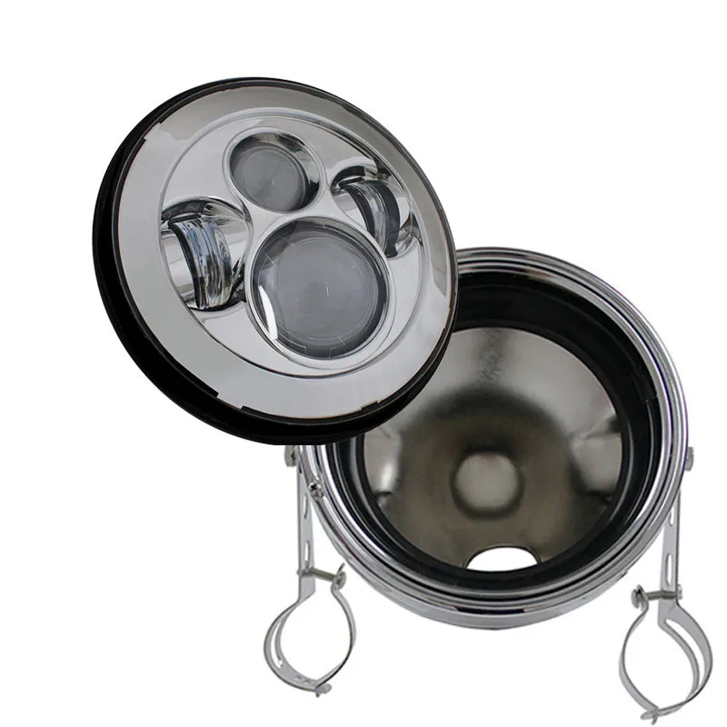 Chrome Set 40W 1 7 дюймов фары мотоцикла высокий/Низкий Луч H4 светодиодные фары для автомобиля 7 дюймов фары корпус фары ведро отделка кольцо - Цвет: Chrome Set 40W 1