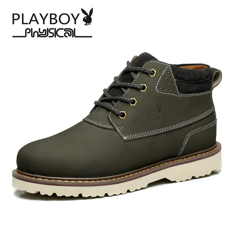 

Playboy Winter Men's Boots Split Leather Warm Velvet Snow Boots High Short Plush Genuine Leather Add Wool Cotton Shoes DS67151