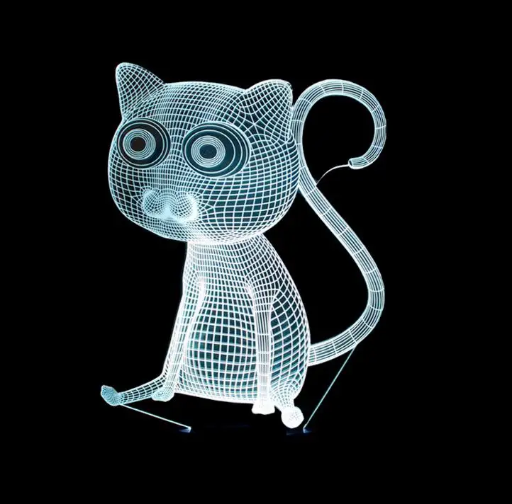 7 красочных милых кошачьих 3D лампочек акриловый светодиодный 3d ночник USB
