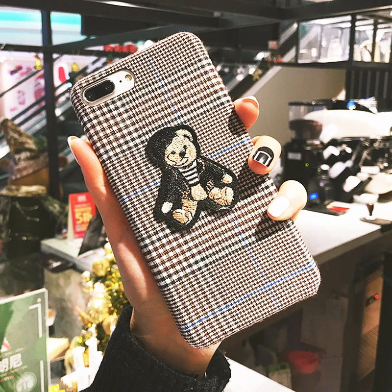 GlamPhoneCase милый мультяшный вышитый медведь чехол для телефона iphone X 8 8plus 7 7plus 6 6plus 6S