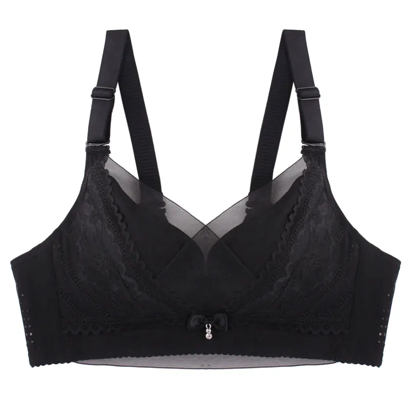 

autumn no new ring lace lady bra gather adjustment type medium thick Cup underwear wireless bralette black skin color sutian