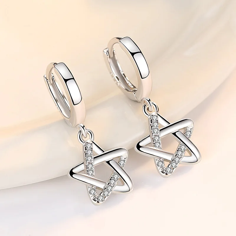 

Wholesale 925 sterling silver shiny little star crystal women wedding gift lady drop earrings jewelry anti allergy drop shipping