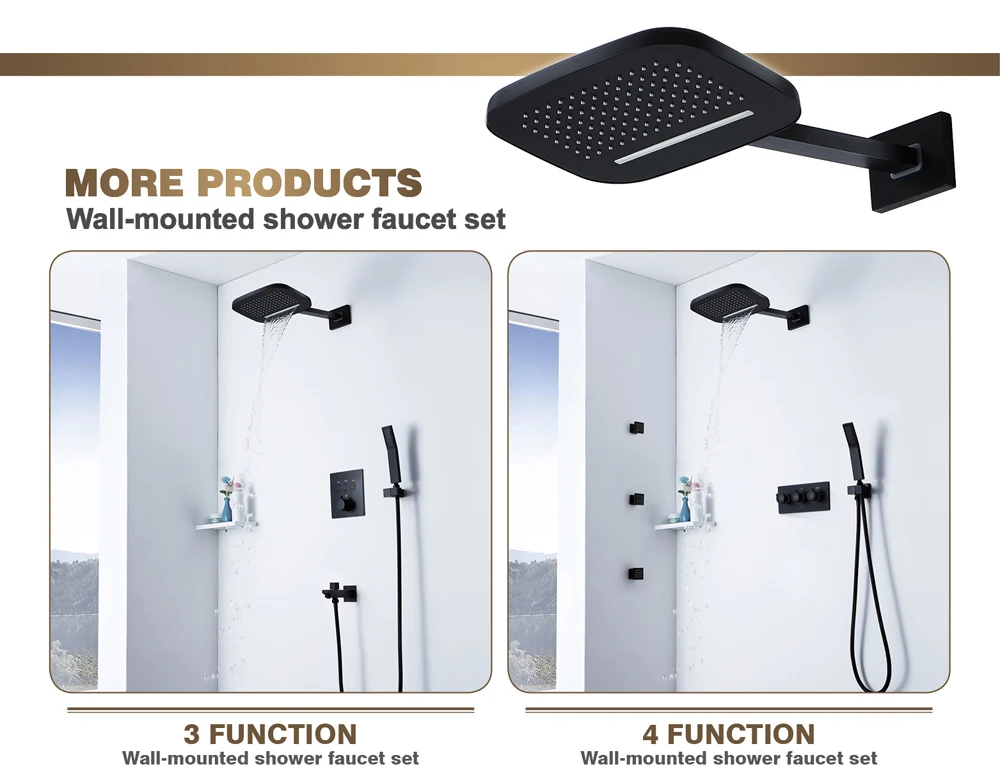 Black Rainfall Shower Waterfall Shower Head Shower Set Brass Shower Faucets Massage Spray Showers Bathroom