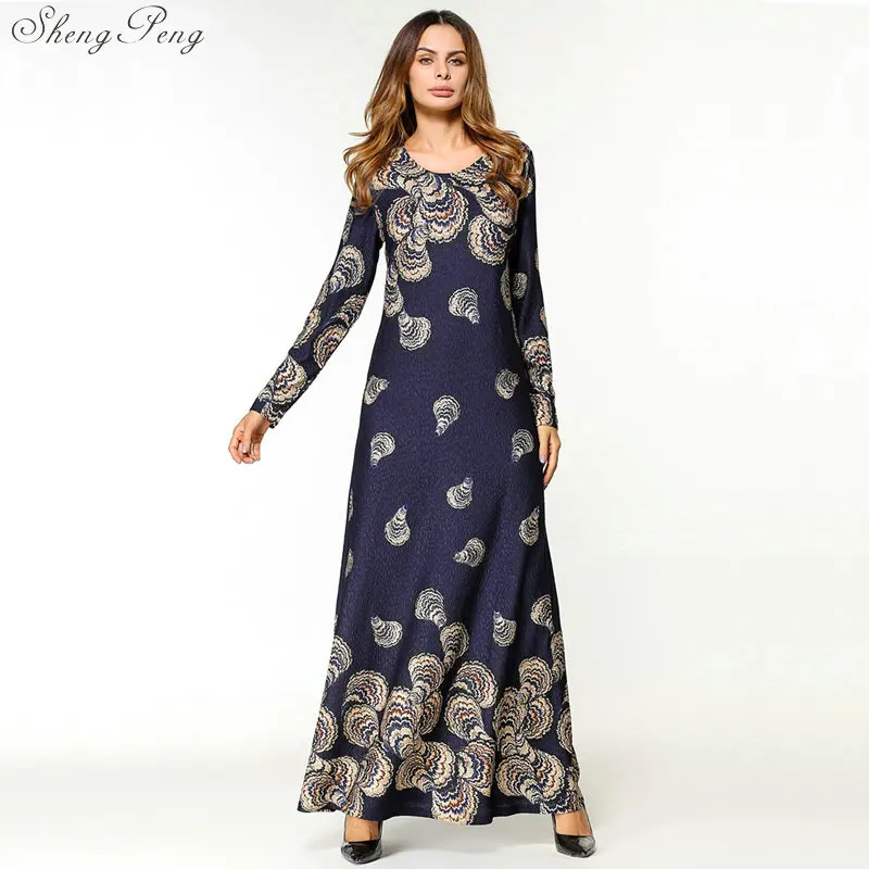 2018 женские платья абайя Длинные рукава Туника цепи мусульманское платье женская