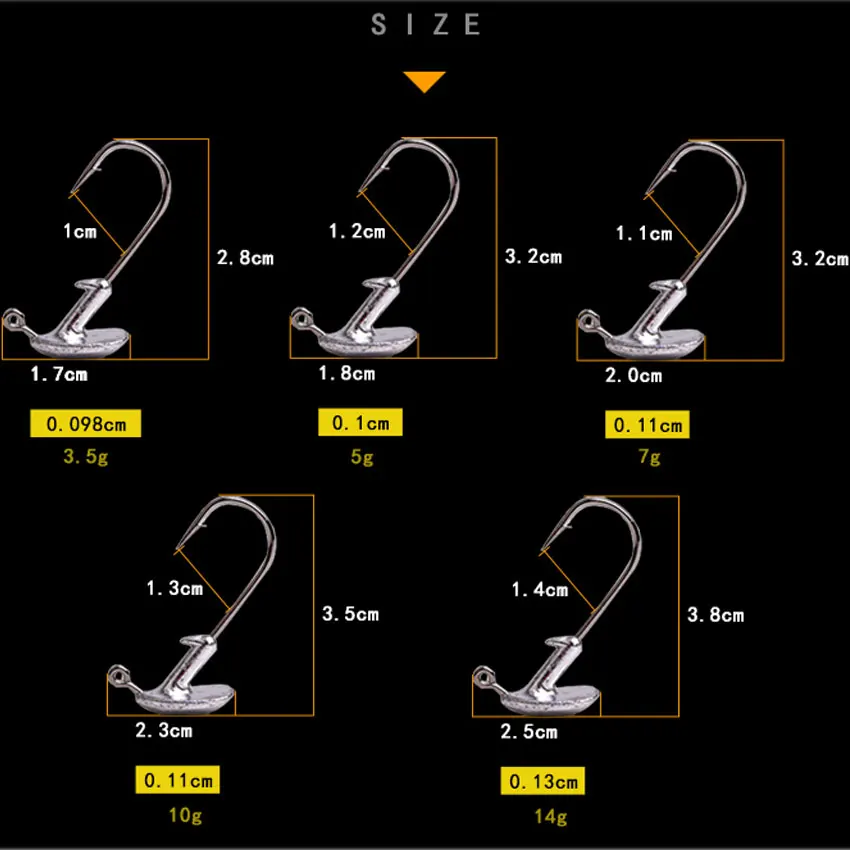 10PCS/Lot 3.5g 5g 7g 10g 14g Tumbler Head Hook Jig Bait Fishing Hook For Soft Lure Fishing Tackle fishing tackle accessorie