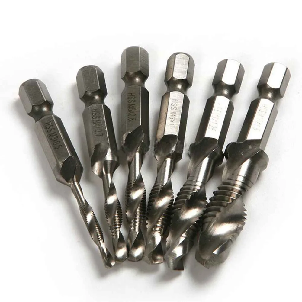 

6PCS Drill Reaming Drill 1/4 Hex Shank HSS Metric Quick-Change Convenient Screw Thread Tap Drill Bit M3-M10 Tool Sets