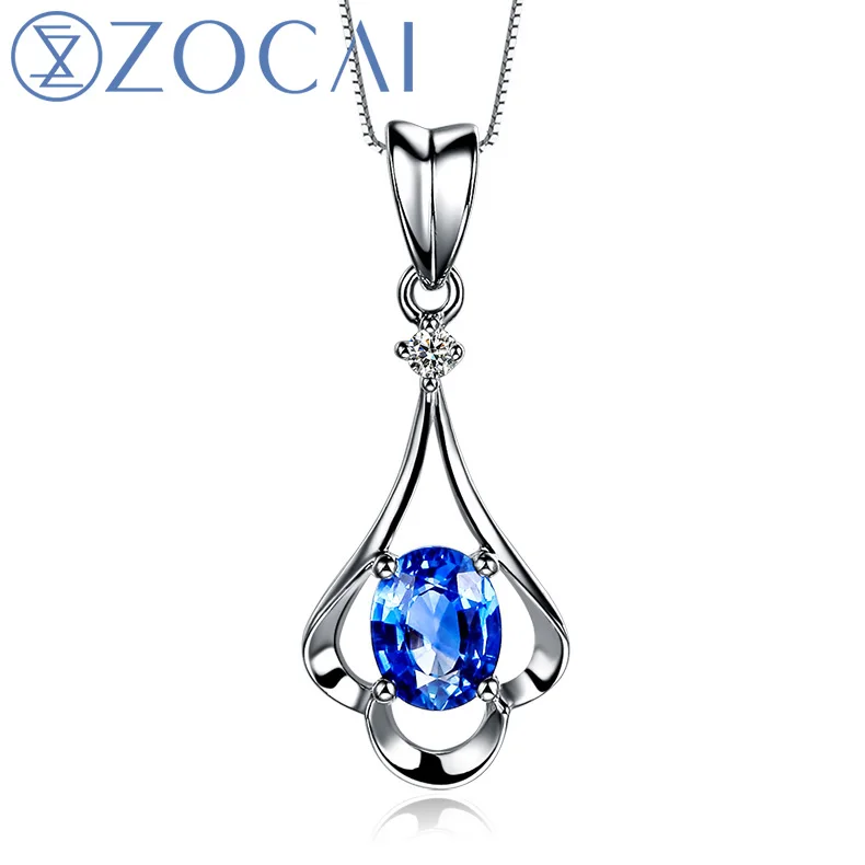 

ZOCAI Zodiac Gem весы 0,35 CT Сертифицированный сапфир/рубиновый кулон 0,01 CT подвеска с бриллиантом из 18 белого золота + серебряная цепочка 925 пробы