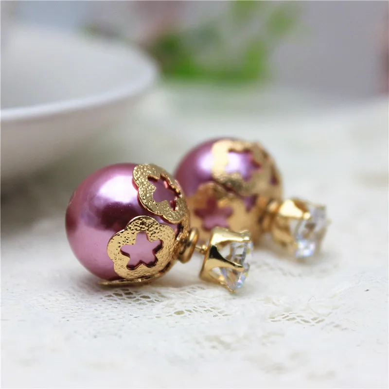 Женские Двухсторонние серьги гвоздики летние с блестящим цирконием 2019|double sided stud