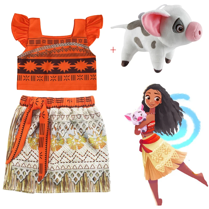 Baby girl Princess dress Moana Cosplay clothes for Children Vaiana Girls Party Wedding dresses with Necklace Pet Pig Costumes | Детская