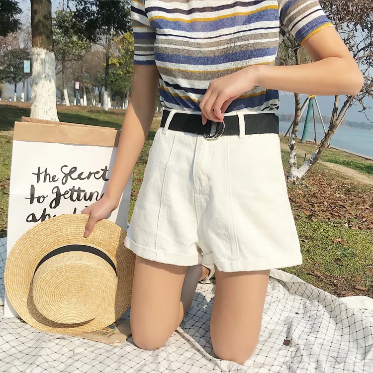 Shorts Women Korean High Waist Plus Size Casual Straight Vintage Streetwear Harajuku Short Pants With Sashes | Женская одежда