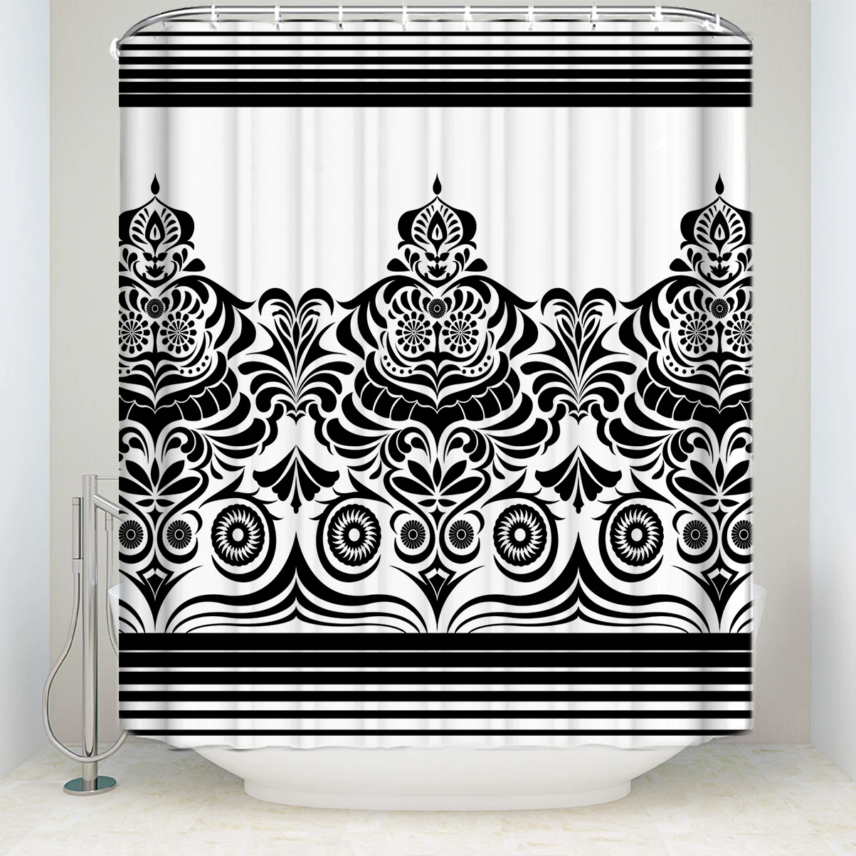 

New Arrival Waterproof Traditional Tribal Printed Shower Curtain Polyester Fabric Black White Bathroom Curtains for Home Decor