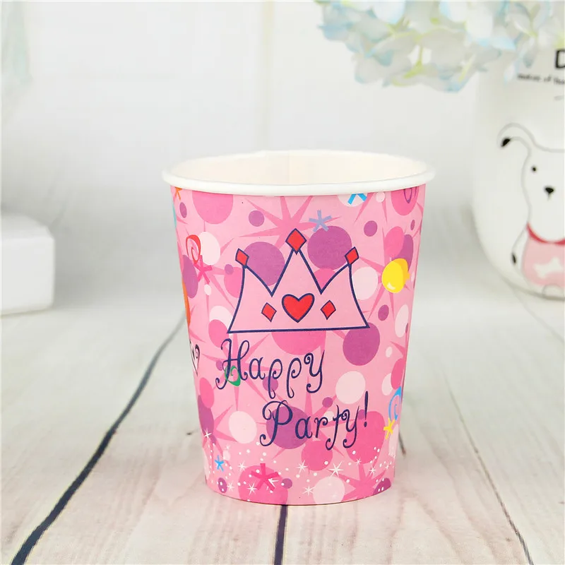 10pcs Pink crown Мультяшные одноразовые бумажные стаканчики для дня рождения, коробка для попкорна, Детские Вечерние Декорации для детского праздника на день рождения - Цвет: 10pcs Pink crown