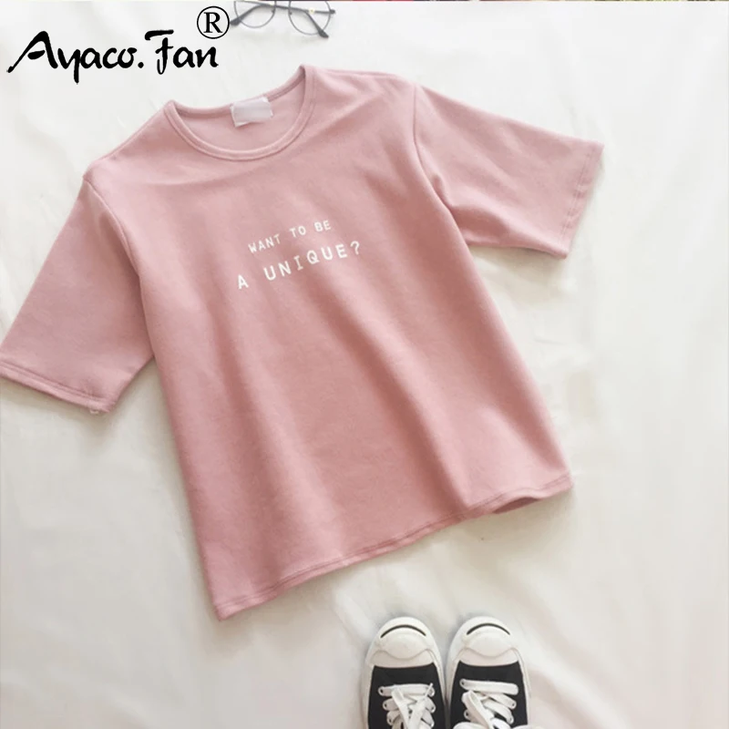 Summer Short Sleeve Soft T-Shirt New O-Neck Letter Print Loose Women T-Shirts Girls Lady T-Shirt Casual Student Tops Tee