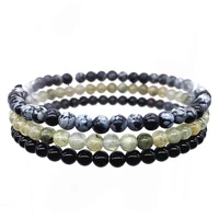 set bracelets 3 pcs set 4 mm nature stone beads healing energy girl woman jewelry gift jaspers black agates 3