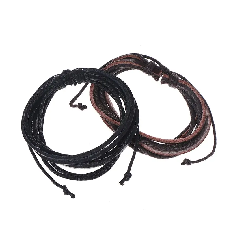 Vintage Male Leather Bracelets Bangles 19cm Black Brown Braided Rope Fashion Wrist Band Bracelet Men Jewelry Gift | Гибкие и жесткие