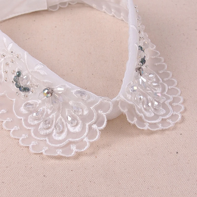 Новинка 2017 модный искусственный воротник вышитый бриллиантами белый галстук