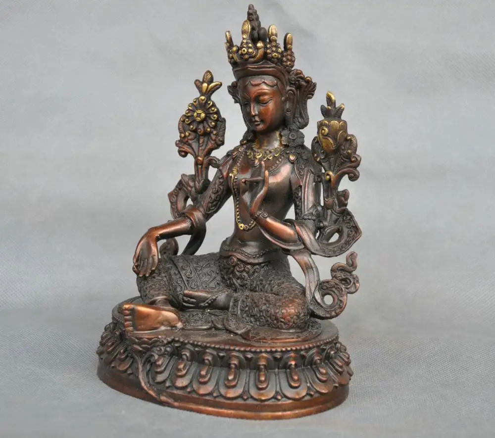 7 &quotКитай Тибет Зеленая Тара Будда Бронзовая Статуя Богини|statues goddess|statue bronzestatue tara