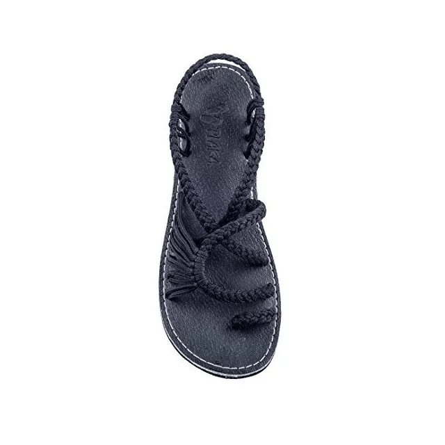 Летние пляжные сандалии женские туфли, шлепанцы Ladies Sandles Zapatos Mujer на плоской подошве; шлепанцы без задника с открытыми пальцами; Вьетнамки; женская летняя обувь buty; искусственная кожа; Прямая(дропшиппинг); damskie больших размеров; большие размеры 35-44 - Цвет: black