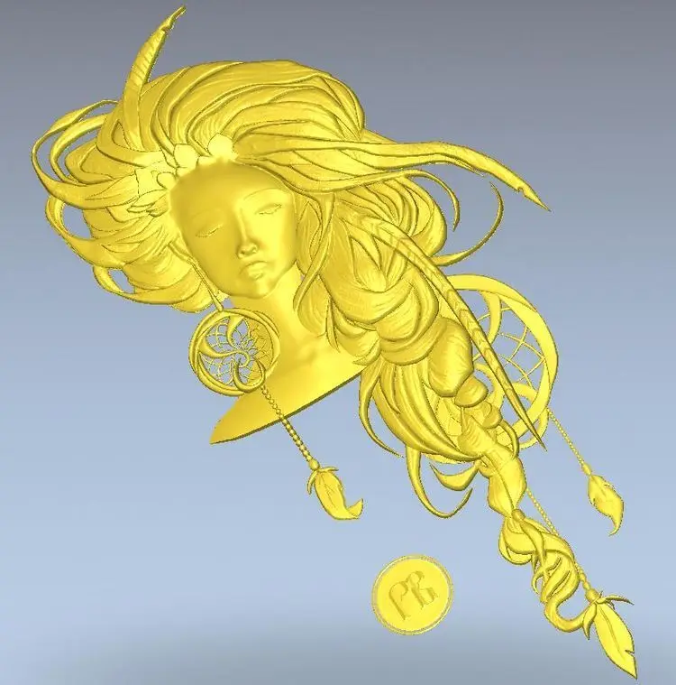 

3d model relief for cnc in STL file format Girl with feathers