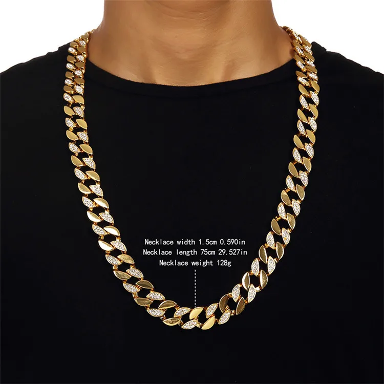 Золотые ожерелья с фианитами AAA кубинские в стиле хип-хоп рок ювелирные украшения