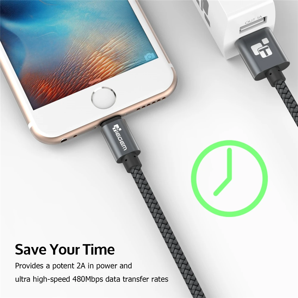 USB кабель TIEGEM для iPhone 7 6 6s 5 2a быстрая зарядка передачи данных 8 X iPad iPod стандартный