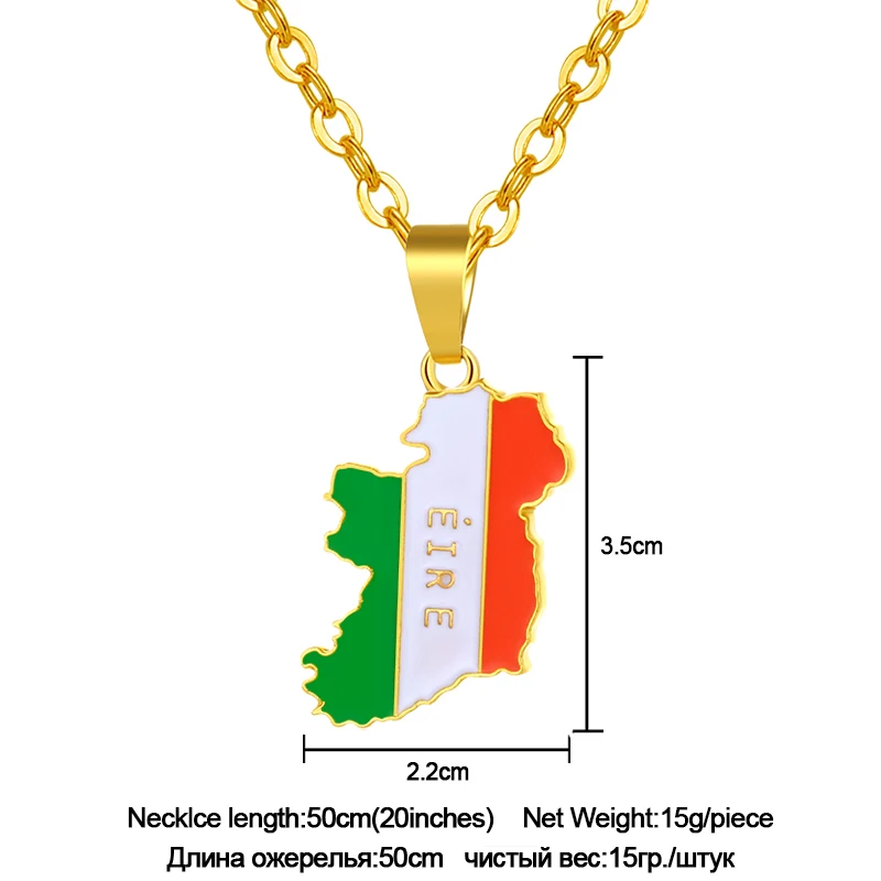 SONYA Ireland Map And Flag Pendant Necklaces For Women/Men Gold Color Charm Ireland Country Jewelry Gifts Bijoux Femme