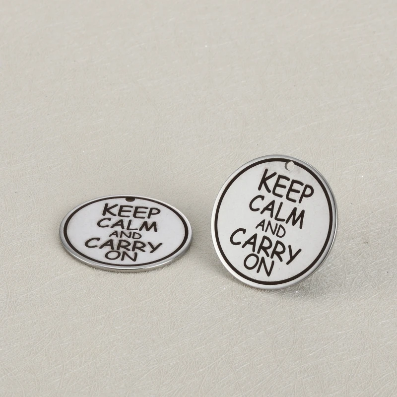 

Круглые Подвески «сделай сам» 20 шт., аксессуары для надписей «KEEP CALM AND CARRY ON», кулон из нержавеющей стали для ожерелья