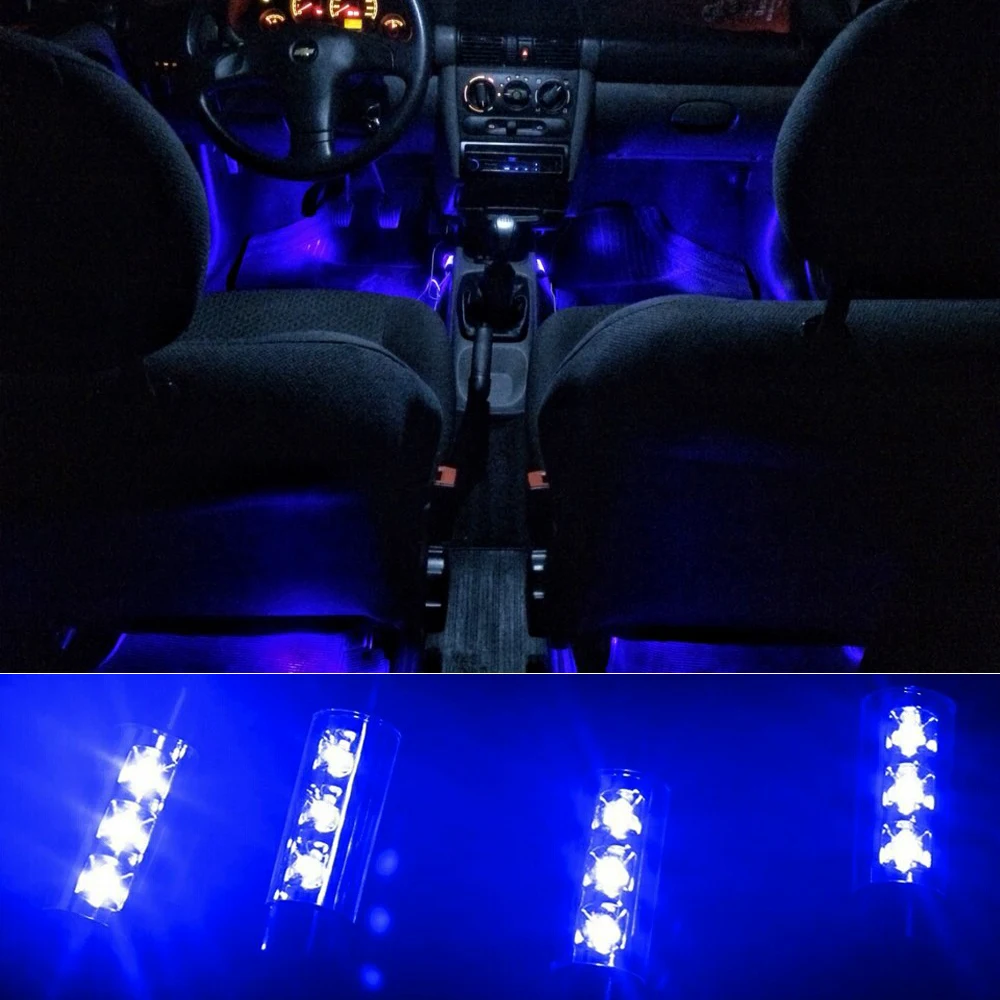 Привлекательная 4х 3LED Автомобильная Зарядка 12В 4Вт светящаяся интерьерная