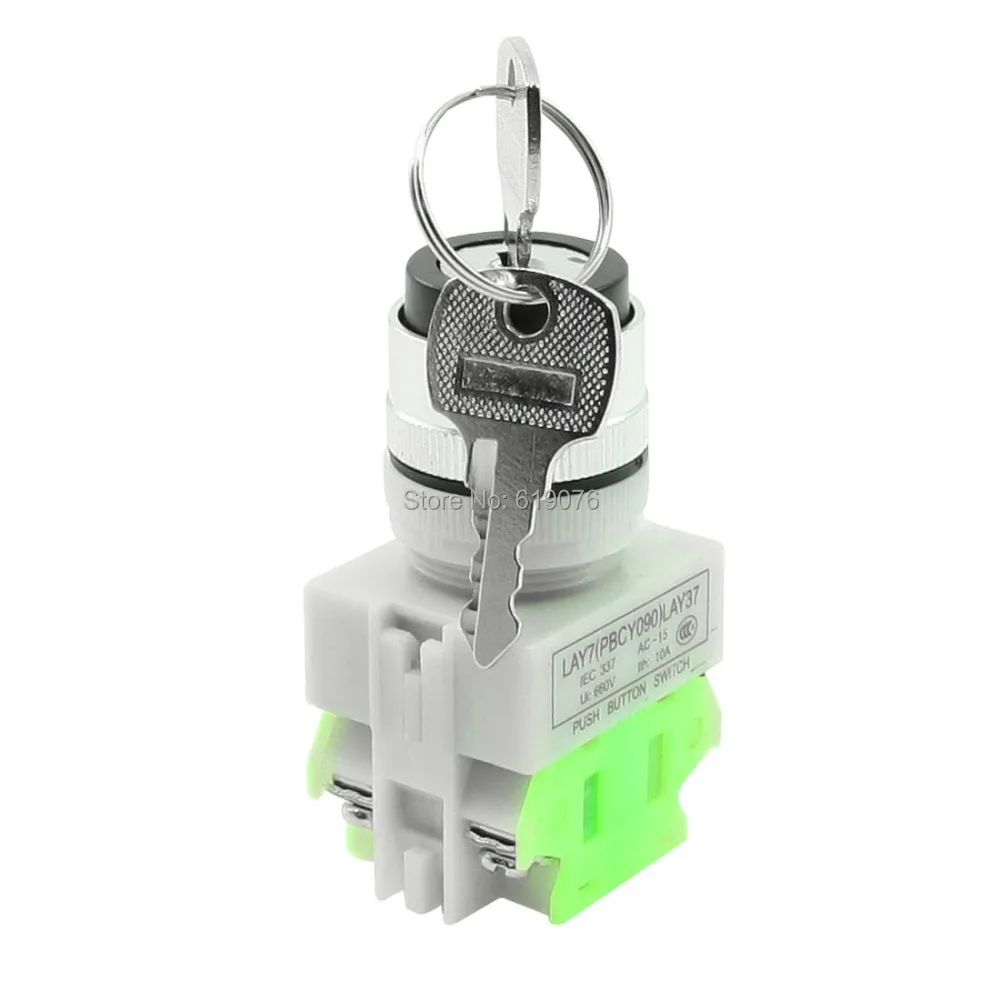 LAY37 AC 380V 10A DPST 2 позиционный поворотный Селекторный переключатель с ключом 1 N/O