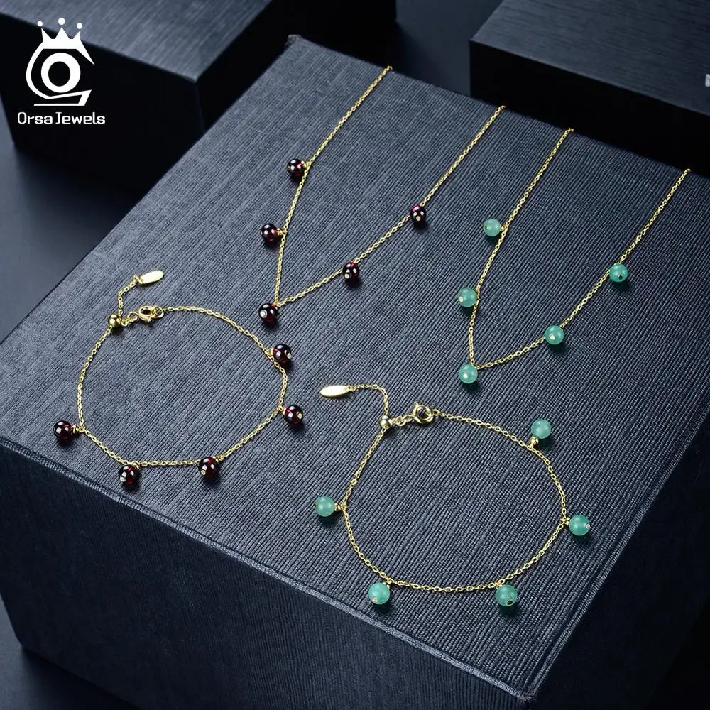 ORSA JEWELS Подлинная 925 Красный Гранат женские браслеты из стерлингового серебра очаровательные 18 К золотые браслеты Цепочка модные ювелирные изделия SB45-R