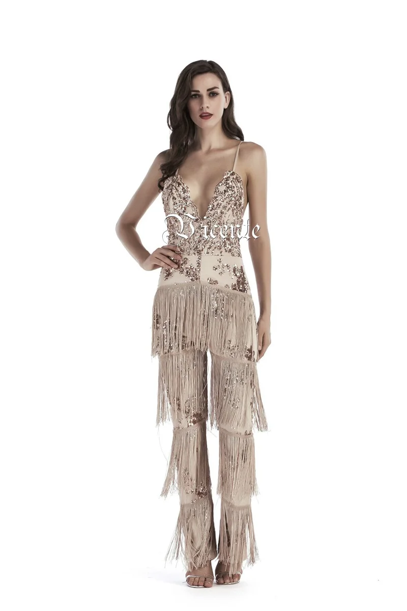 VC 2020 Лето Новое поступление Блестки Украшенные Сексуальные Спагетти ремень V шеи