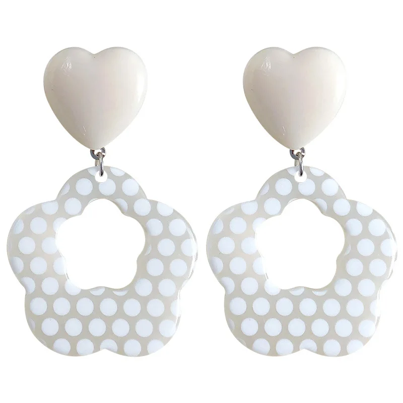 Cute Point Flowers Acrylic Drop Earrings for Women Simple Korean Irregular Heart Geometric Female Pendant Jewelry | Украшения и