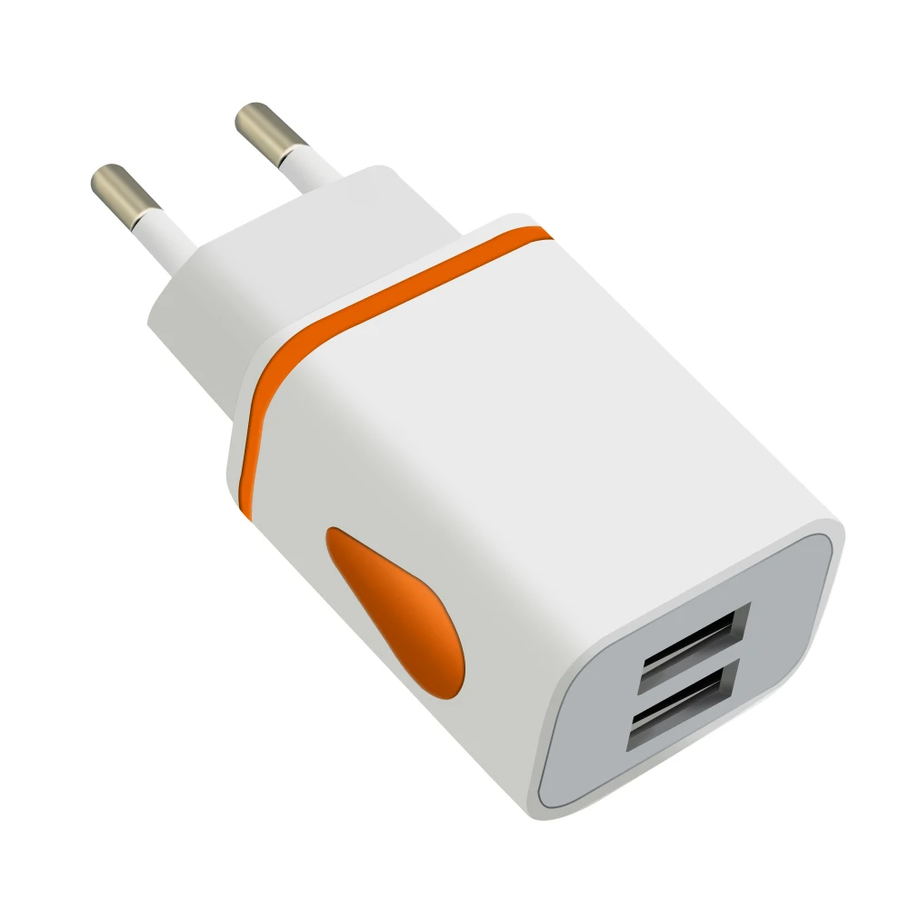 Orange Двойное зарядное устройство 5 в 2,1 а с 2 портами USB, светящаяся штепсельная вилка европейского стандарта, быстрая зарядка для iPhone, samsung, Xiaomi, huawei, настенная Зарядка для телефона, адаптер питания - Тип штекера: Orange