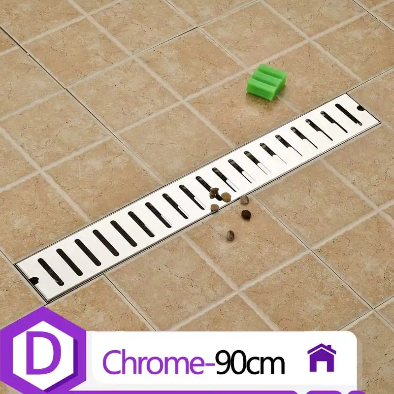 Chrome D 90cm 1 шт. Нержавеющая сталь линейный длинный душ слив ванная комната канал ванная напольная решетка сток, Дезодорация длинный душ Трап - Цвет: Chrome D 90cm