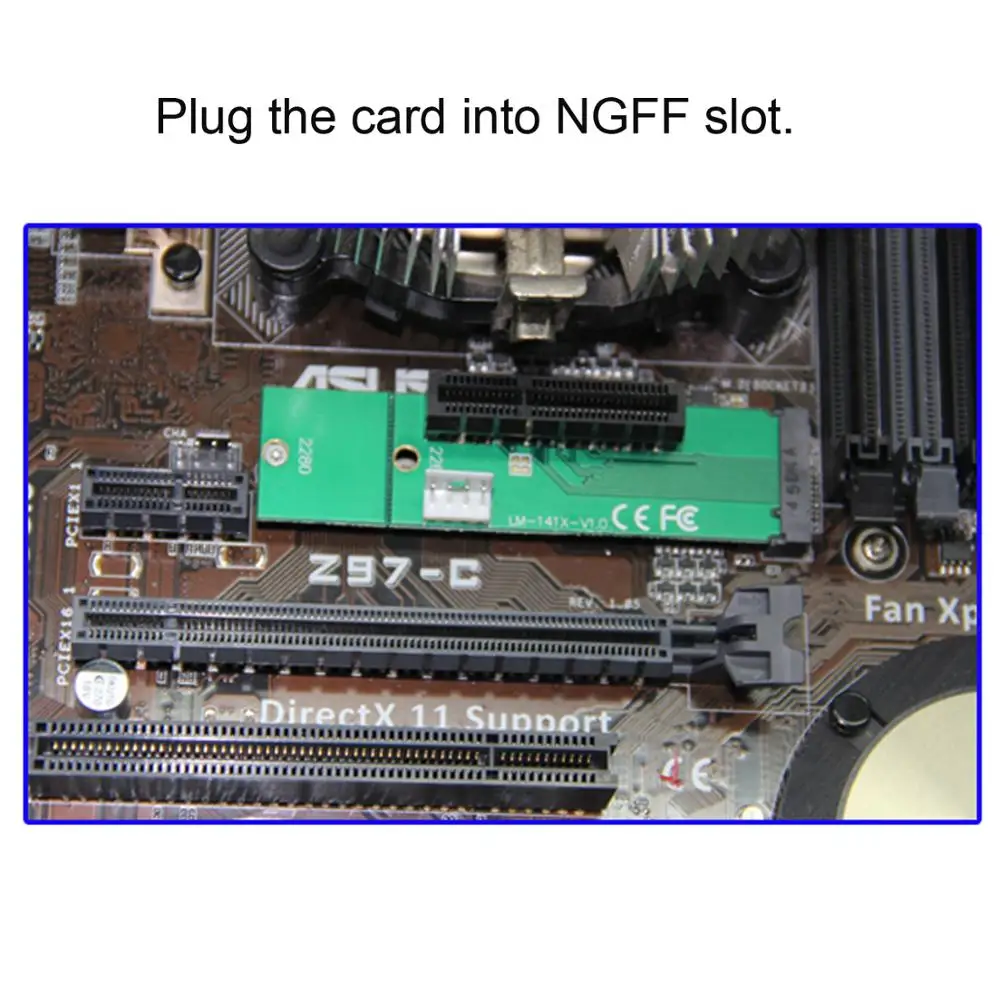 

PCI Express PCI-E 4X Female to NGFF M.2 M Key Male Adapter Converter Card with Power Cable