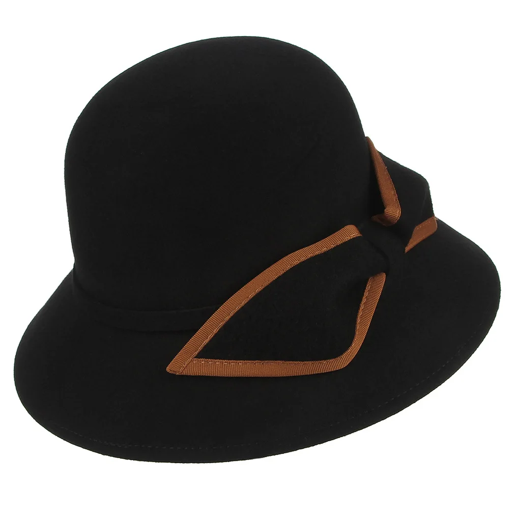 

Lady's Wool Fedoras Hat Women Dome Short Eave French Retro Bowknot Fedora Cap Female Elegant All-match Church Party Hats H7231