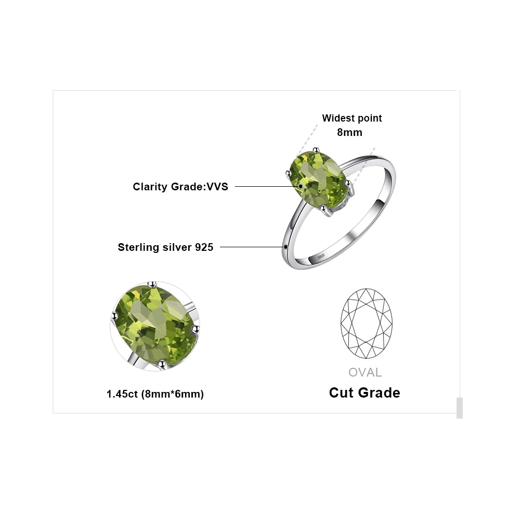 Jewelrypalace натуральная 925 серебро 1.4ct натуральный Пасьянс Перидот Кольца для Для женщин любовь подарок Классический овальный Красивые ювелирные изделия