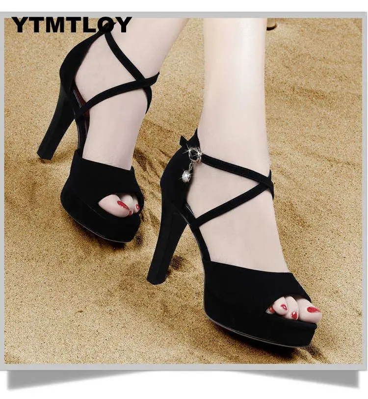 Womanhigh каблуке вечерние Ремешок на щиколотке Летние сандалии в гладиаторском Zapatos Mujer высокий толстый каблук