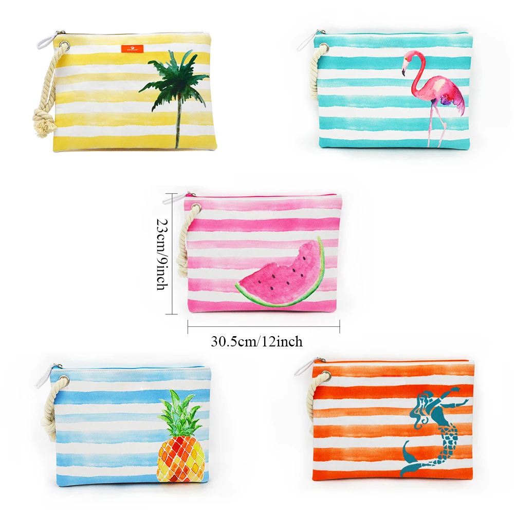 

BONAMIE Women's Wet Bikini Clutch Bag Brand Designer Fashion Stripe Lady's Handbag Flamingo Hemp Rope Beach Bags Bolsa Feminina