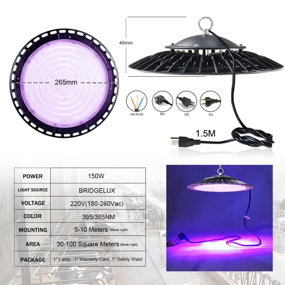 365nm стерилизация UFO УФ светодиодный светильник High Bay черный потолочный вечерние