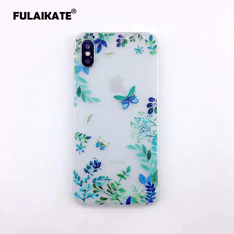 Мягкий чехол FULAIKATE Butterfly для iPhone X тонкая задняя крышка с чернильным цветком