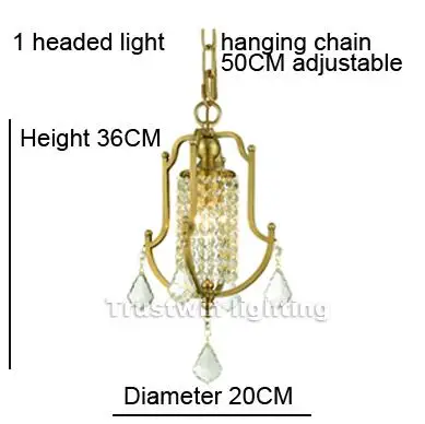 1 headed light Американский Европейский Хрустальный медный канделябр Светильник СВЕТОДИОДНЫЙ Потолочный подвесной светильник Золотой Ретро светодиодный латунный люстра светильник - Цвет абажура: 1 headed light