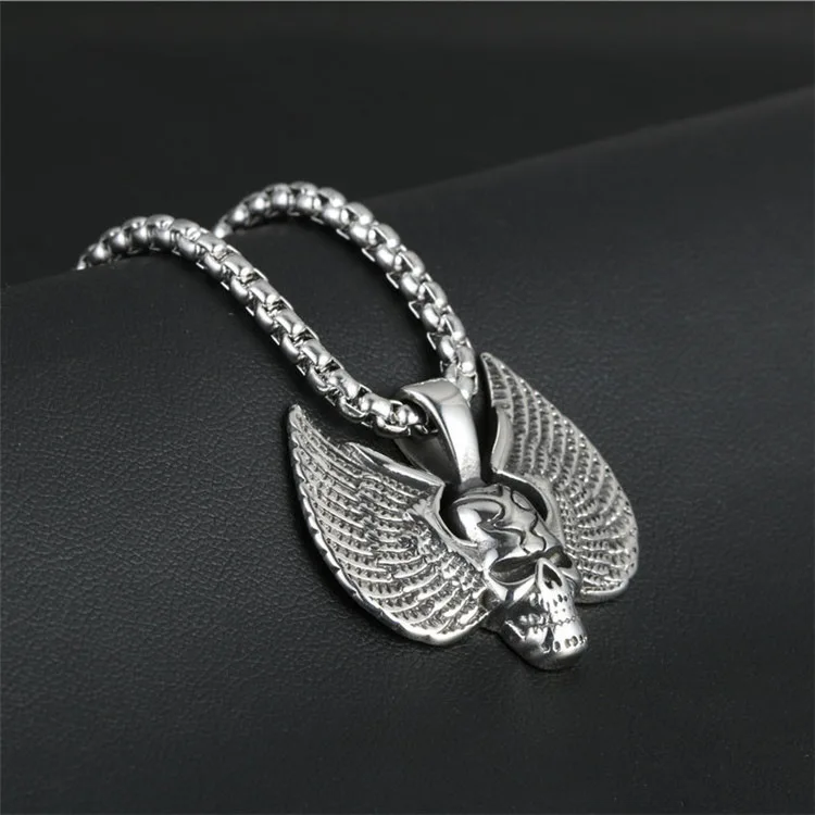 

Wholesale Stainless Steel Skull Pendant Necklace For Man Punk wing Jewelry good detail choker