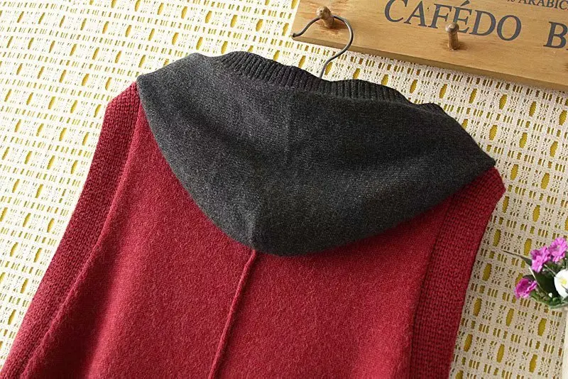 Модная Женская Весенняя Осенняя Новинка 2xl-4xl Корейская версия свободного вязаного пуловера жилет средней длины с карманом с капюшоном свитер жилет женский