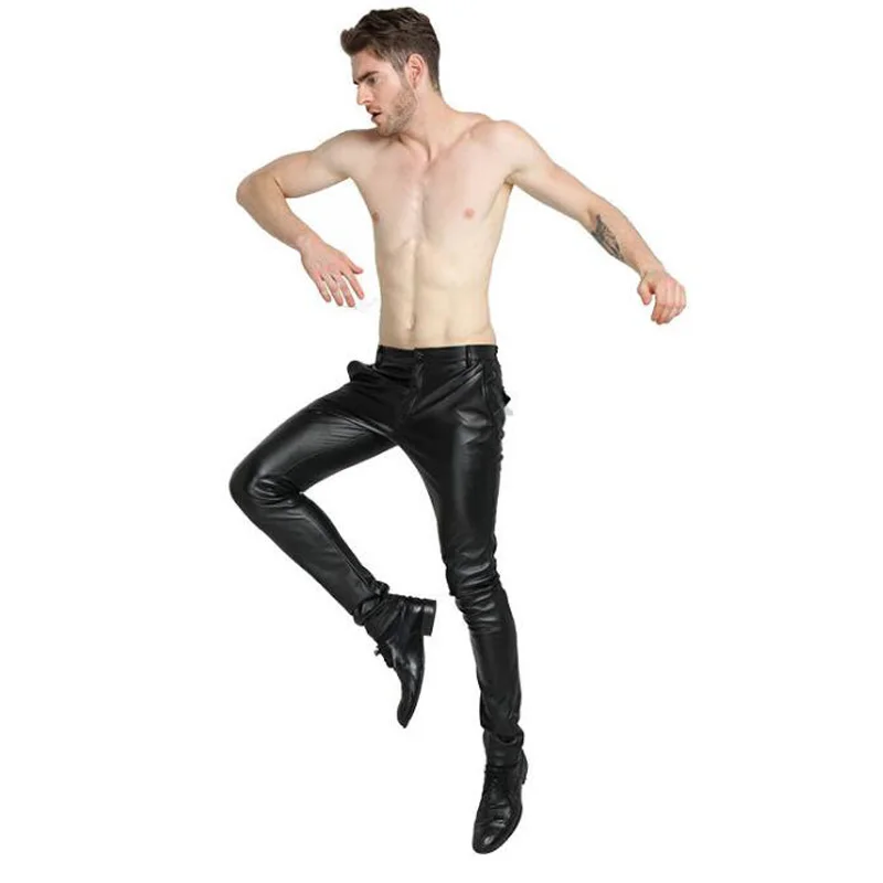 Брюки мужские облегающие из искусственной кожи джоггеры Slim Fit байкерские брюки