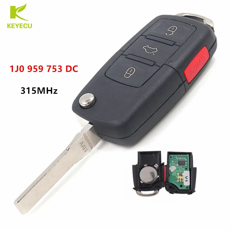KEYECU складной дистанционный ключ 3 + 1 Кнопка 315 МГц 1J0 959 753 DC с чипом ID48 VW Golf Beetle Jetta