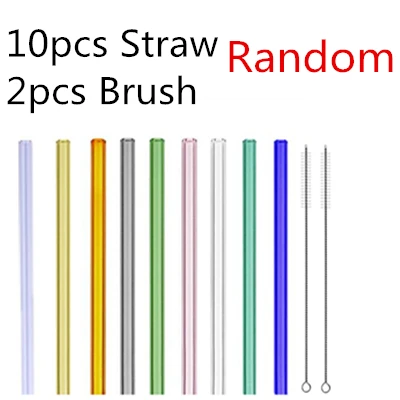 10pcs Random Color 4/10 шт. из особо тонкого гнутого стекла прямой изгиб питьевой Стекло соломинки многократного использования экологически чистое изделие с щеточка для чистки - Цвет: 10pcs Random Color