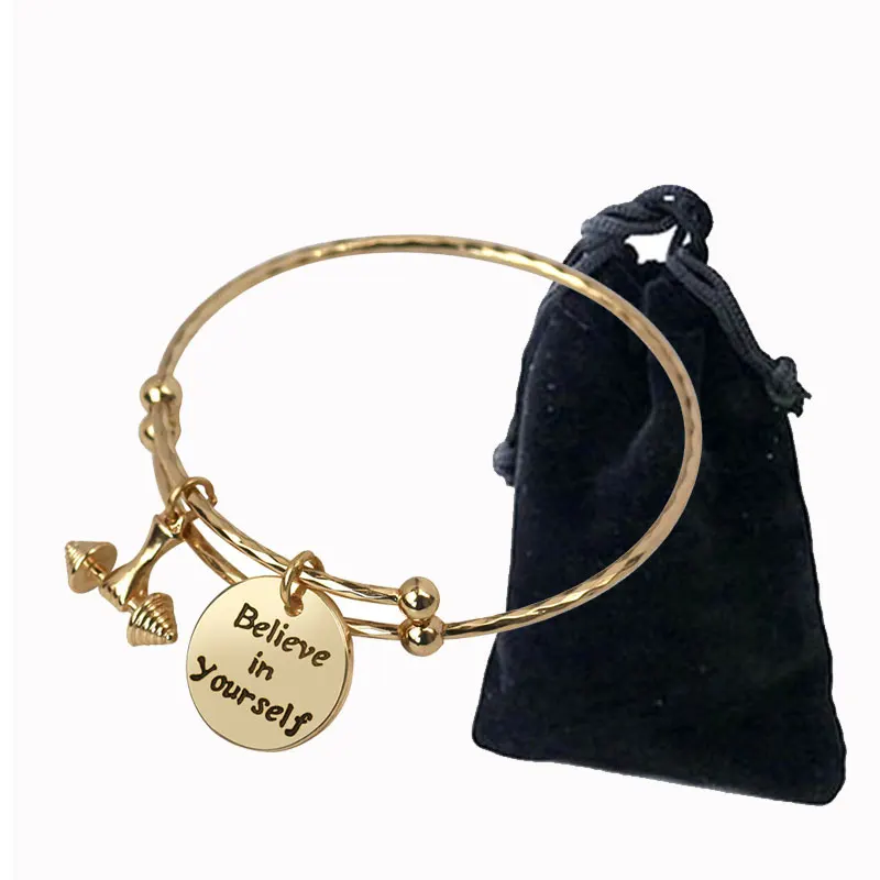 Письмо гантели браслет с шармом Регулируемый золотой ручной штампованный