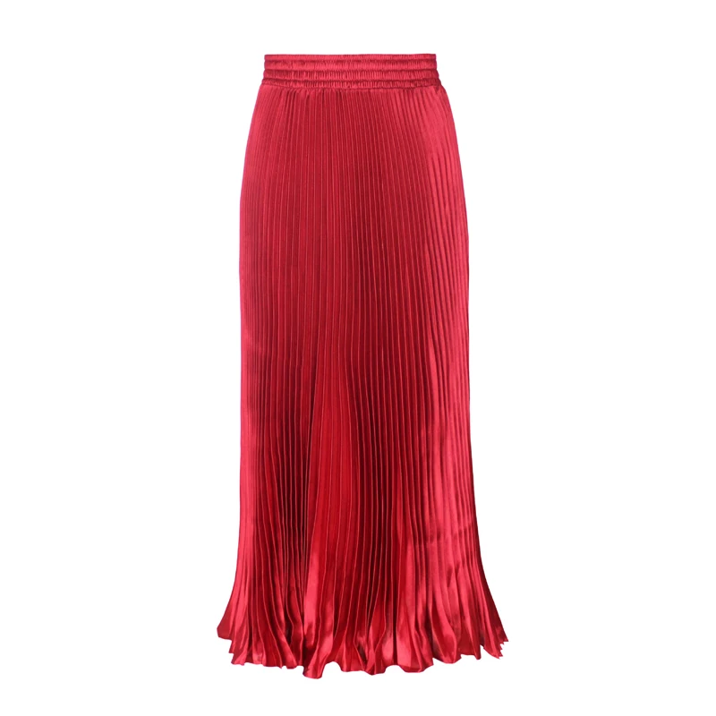 JuneLove Fashion Metallic Color Skirt women large swing pleated women skirt gold sliver bottoms vintage elastic waist skirt